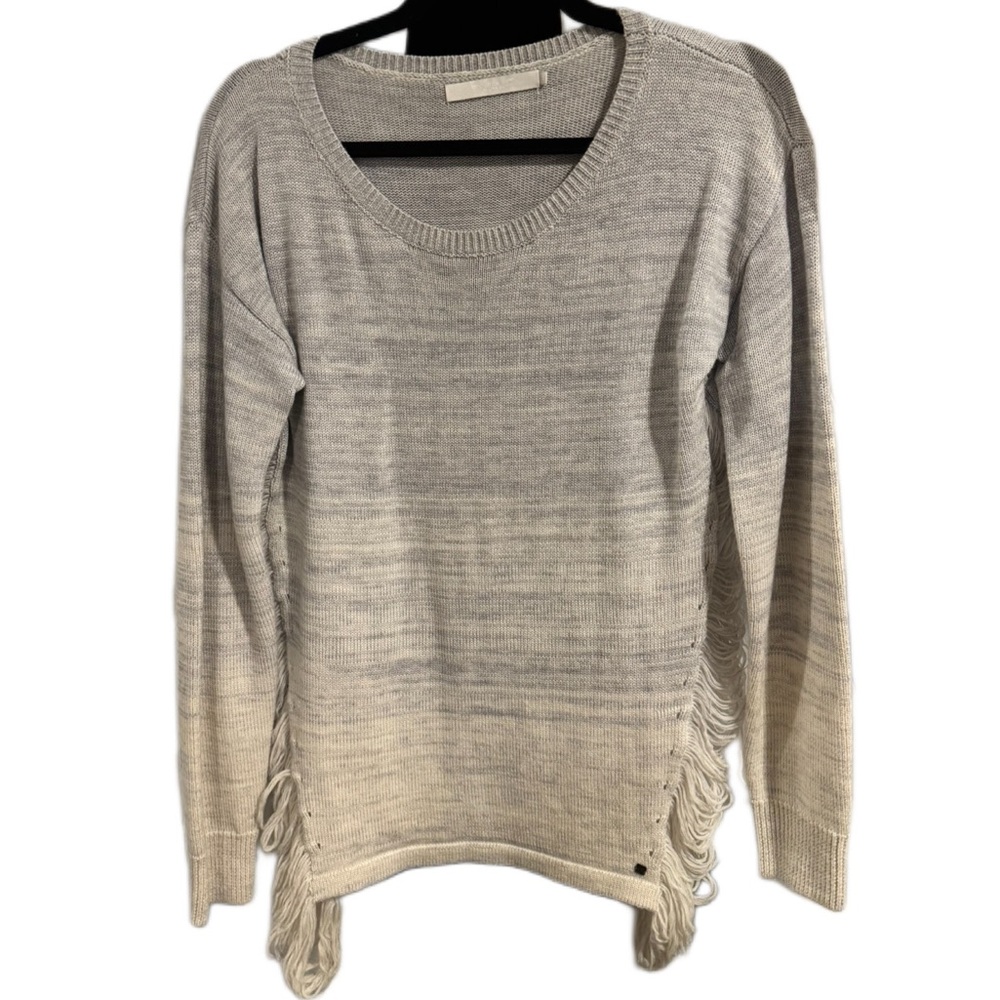 One Grey Day Cashmere Blend Women's Cream Sweater with Fringe Detail